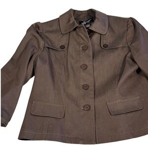 Sharagano Studio Women Brown Button Front Jacket Blazer Size L Y2K Preppy